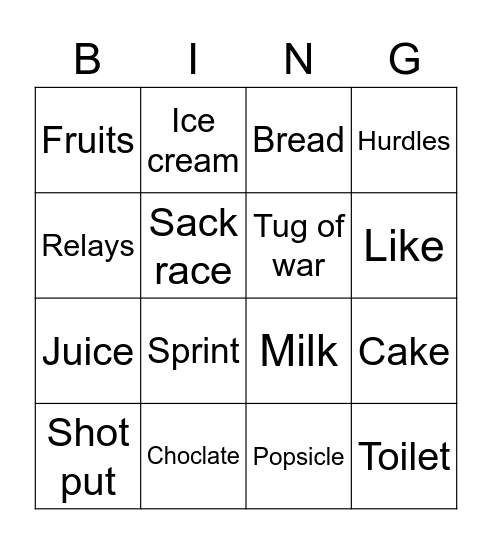 Family Day Bingo Card