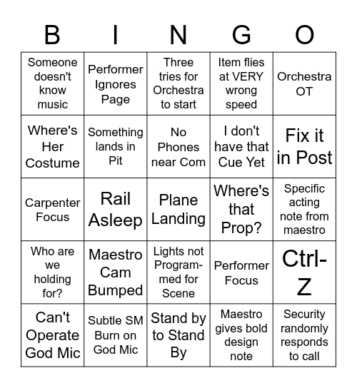 Opera Bingo Card