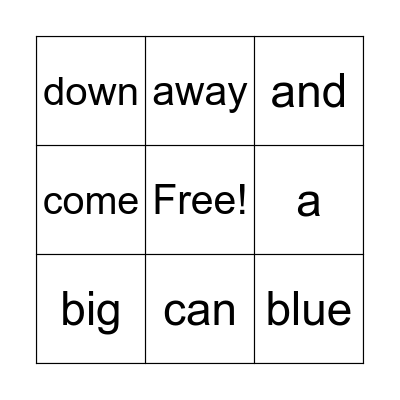 Sight Words Bingo Card