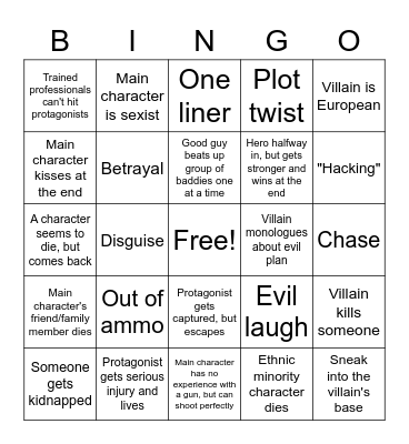 Action Movie Bingo Card