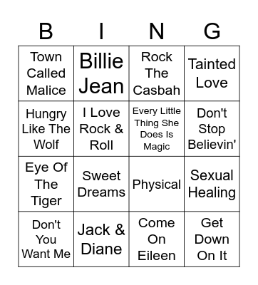 Songs of 1982 Bingo Card