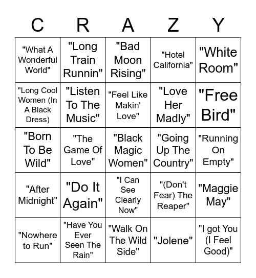 Classic Rock - N Bingo Card