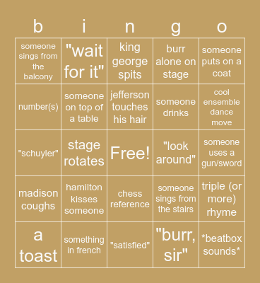 hamilton movie bingo Card