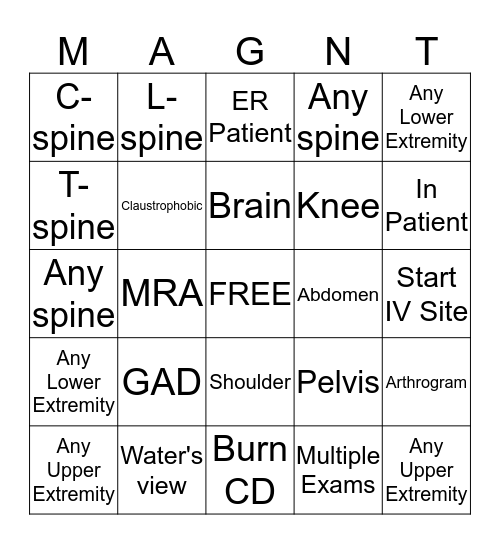 RAD TECH WEEK (MRI) Bingo Card