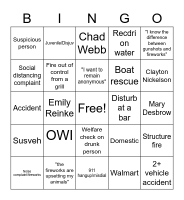 911 4th of July Bingo Card