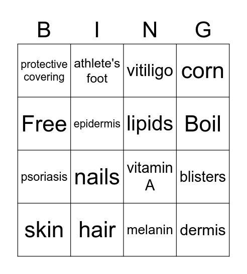 Integumentary Bingo Card