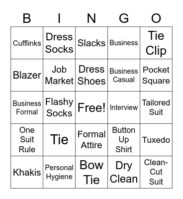 Clothing Bingo Card