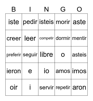 Spanish Bingo Card