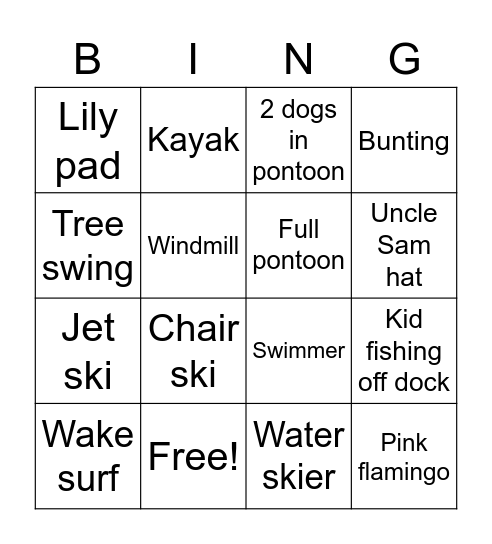 Boat Ride Bingo Card