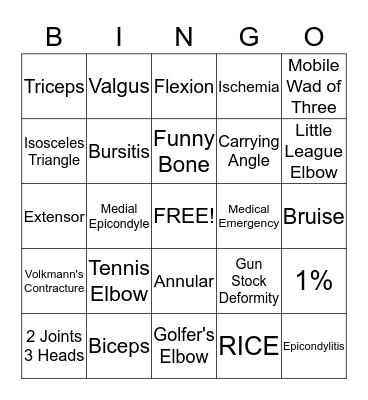 Elbow Bingo Card