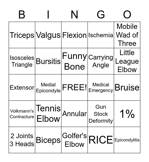 Elbow Bingo Card
