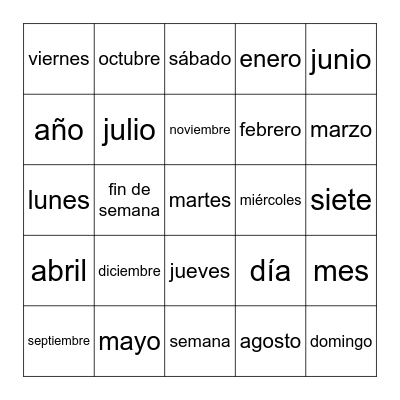 Vocabulario I Bingo Card