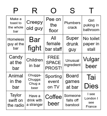 Colfax Brewery Crawl Bingo Card