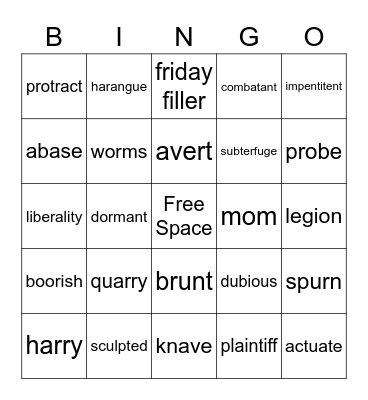 Vocabulary Bingo Card