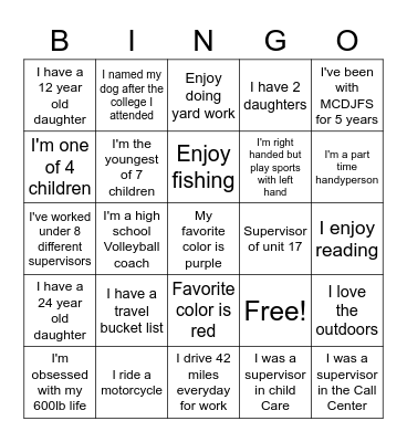 New Hire Bingo Card
