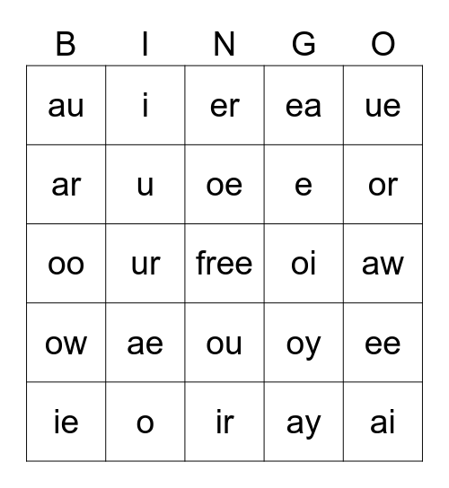 vowel bingo Card