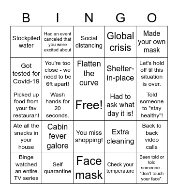 Covid 19 - Bingo Card