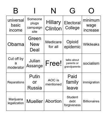 US Politics Bingo Card