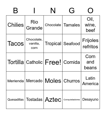 Mexico History Bingo Card