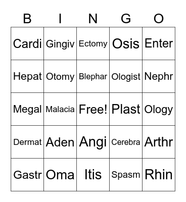Medical Terminology(bingo cards) Bingo Card