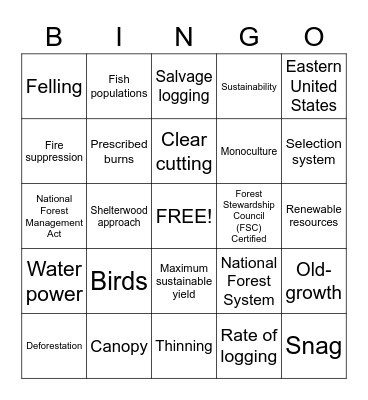 Natural Resources Bingo Card