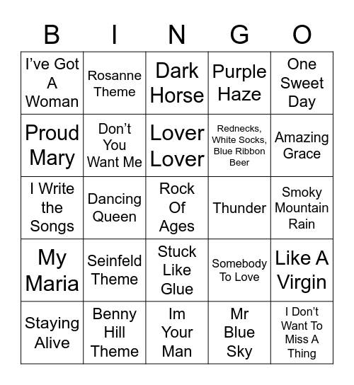 Music Bingo 2-7 Bingo Card
