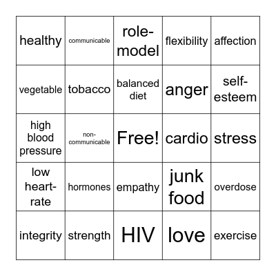 Health Bingo Card