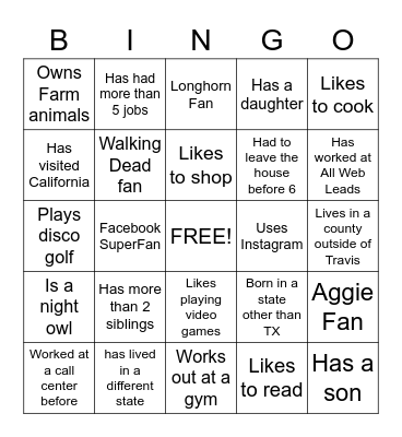 Get to Know you Bingo Card