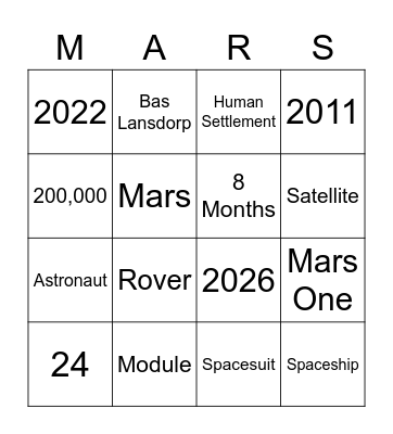 Mars One Bingo Card
