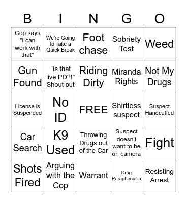 Live PD Bingo Card