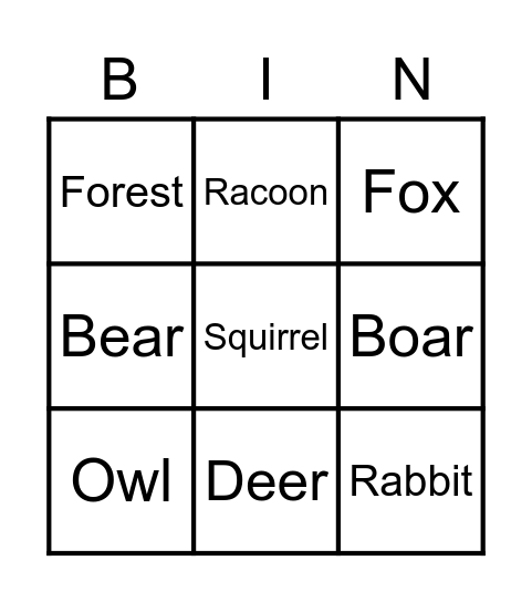 FOREST ANIMALS Bingo Card