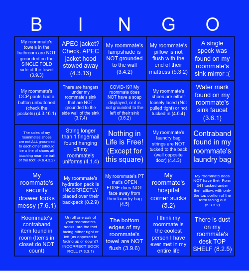 Dorm Manual Bingo #1 Bingo Card