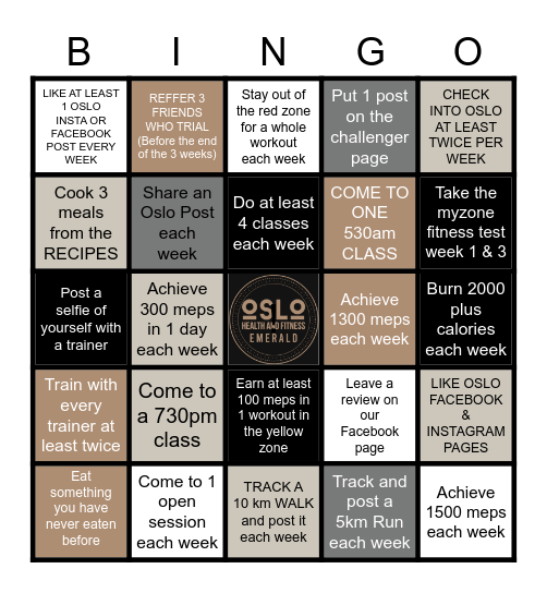OSLO 1 WEEK BINGO CHALLENGE Bingo Card