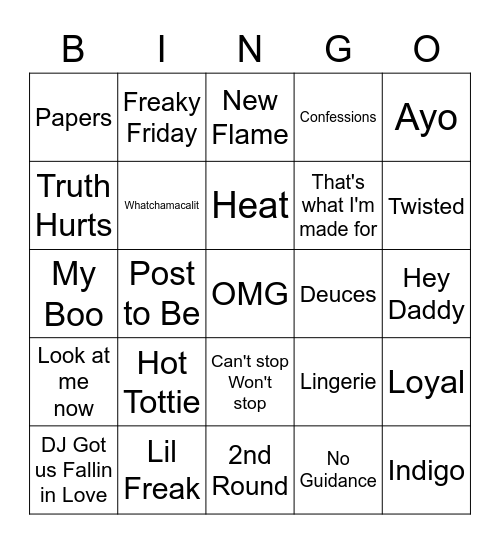 Chris Brown v.s Usher Bingo Card