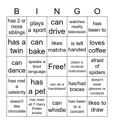 BA Freshman Bingo! Bingo Card