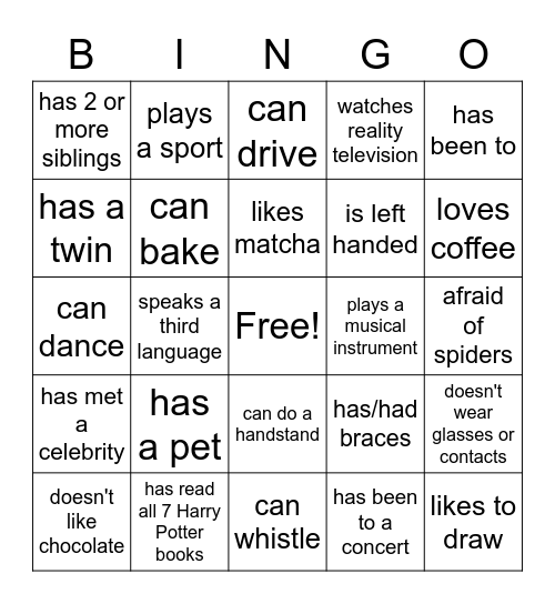 BA Freshman Bingo! Bingo Card