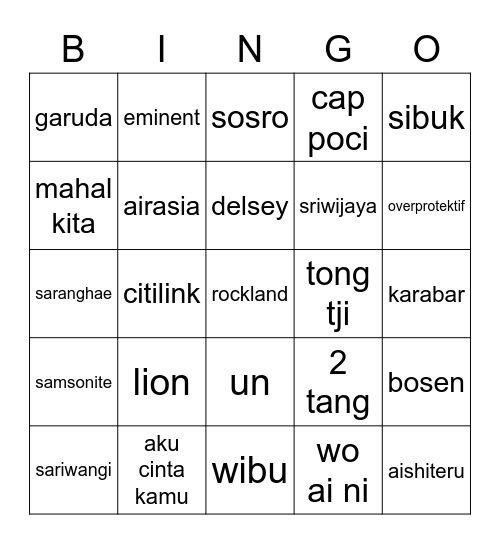 bingoku yang lucu Bingo Card
