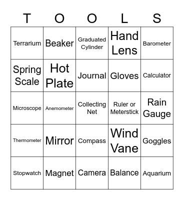 Science Tools Bingo Card