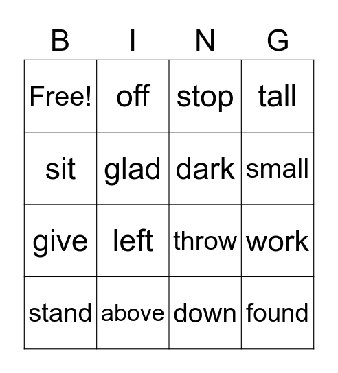 Antonyms Bingo Card