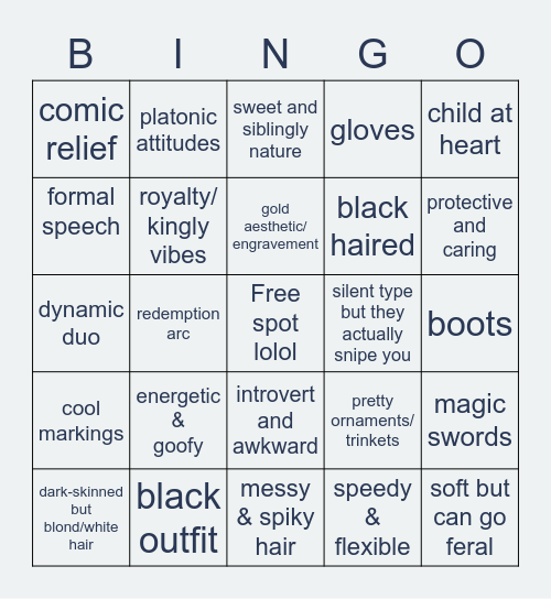 skay's character preferences but she prolly forgot some Bingo Card