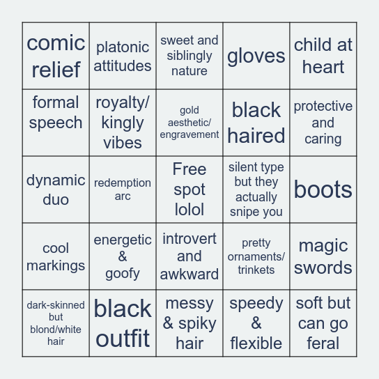 skay's character preferences but she prolly forgot some Bingo Card