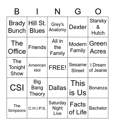 TV BINGO Card