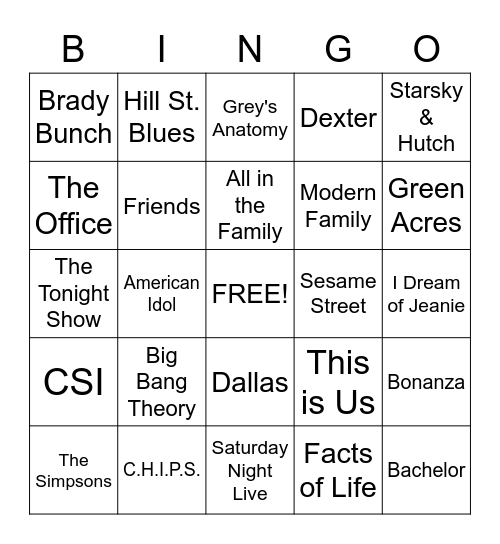 TV BINGO Card