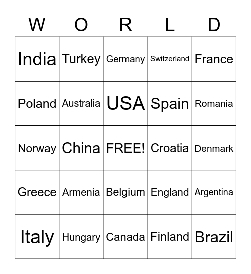 International Bingo Card