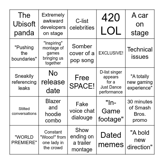 E3 PRESS CONFERENCE BINGO Card