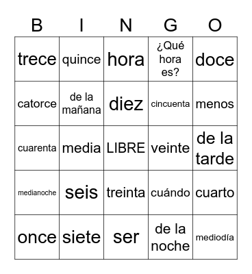 Spanish Bingo Card