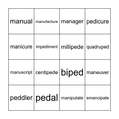 Vocabulary Bingo Card