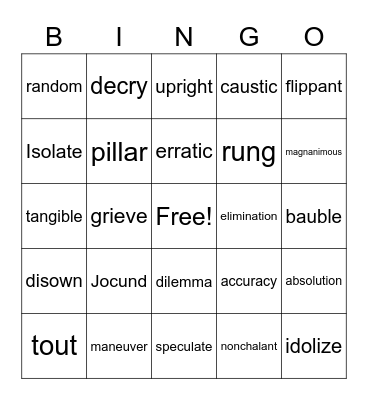 Vocabulary Bingo Card