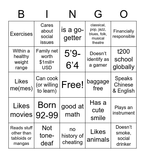 Umi’s Honest Bingo Card