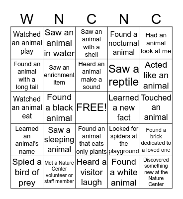 Western North Carolina Nature Center Bingo! Bingo Card